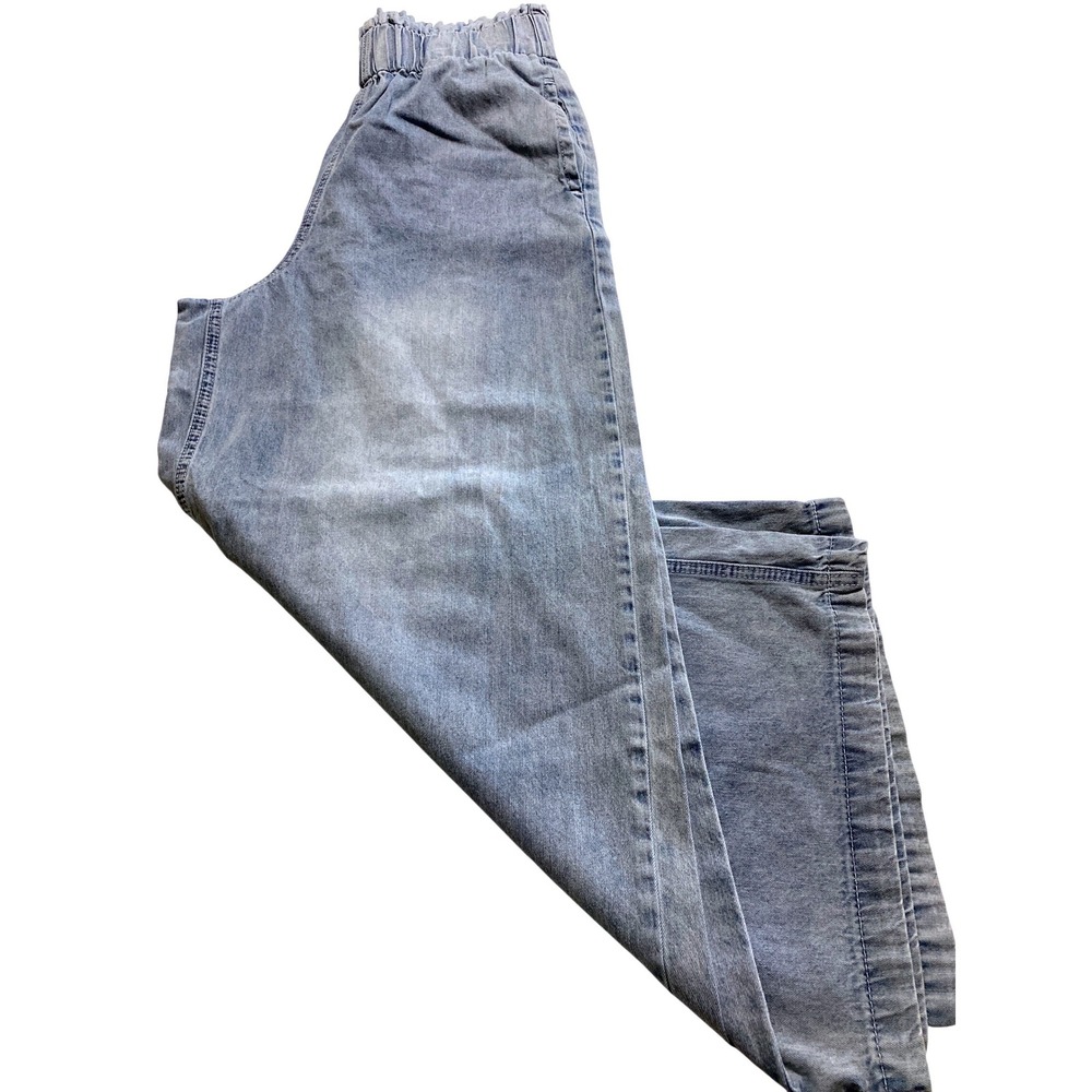 Ces Femme Light Wash Wide Leg Elastic Paper bag Waist Women's Denim Pants Small
